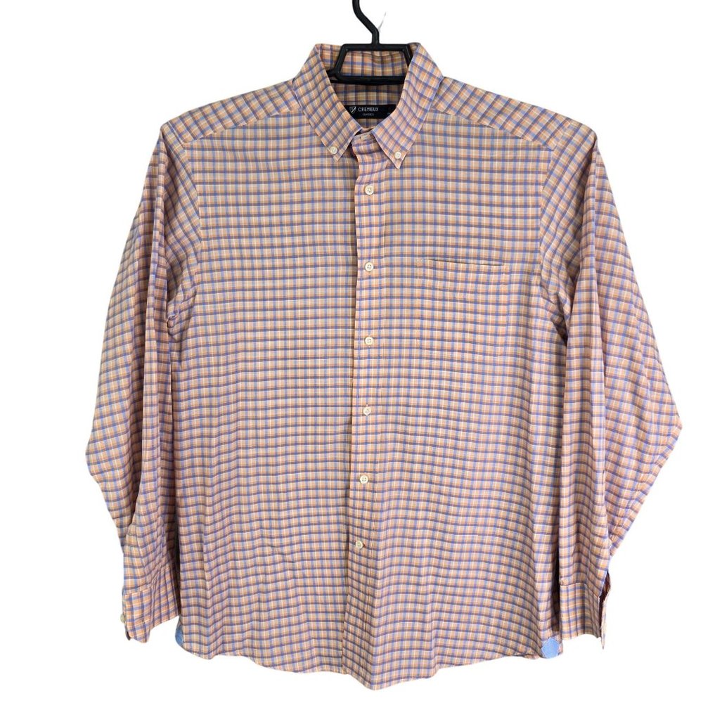 Mens Cremeux Classics Orange & Blue Plaid Shirt Button Down Long Sleeve Size M